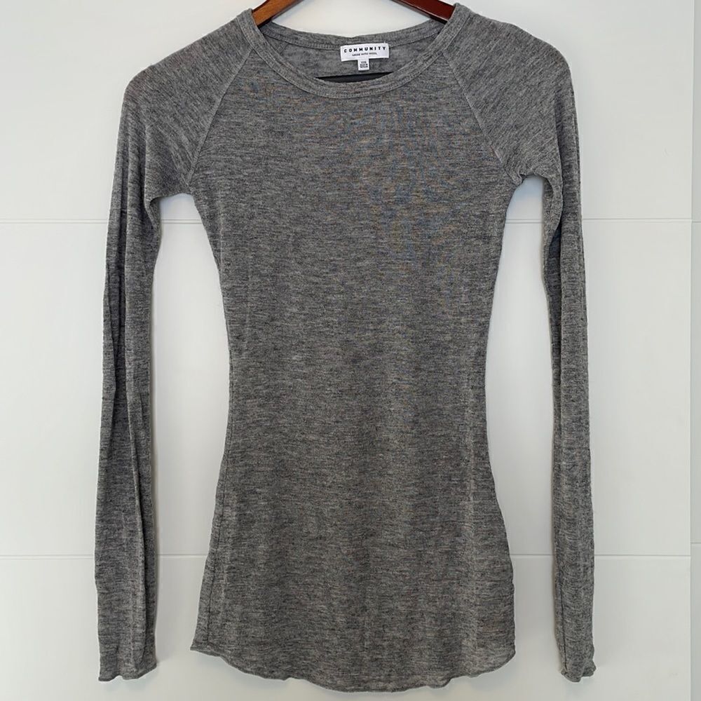 Aritzia Community Long Sleeve Gray Shirt Size XXS Made with Wool
